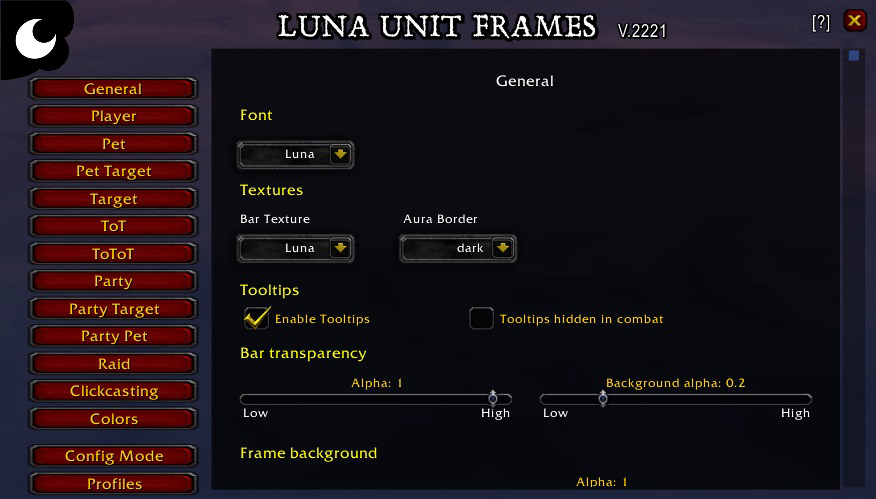 LunaUnitFrame Config